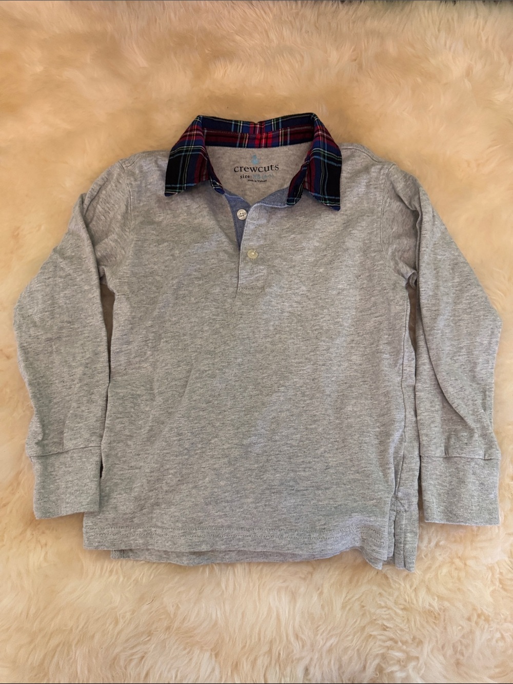 J. Crew crewcuts Gray Long Sleeve Polo with Plaid Collar - Kids